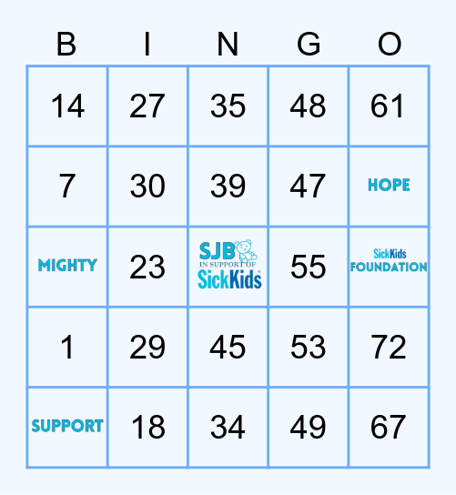 SickKids Bingo Card