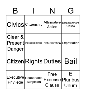 Unit 4 Vocabulary Bingo Card