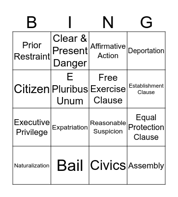 Unit 4 Vocabulary Bingo Card