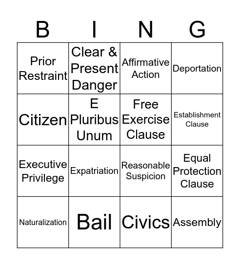 Unit 4 Vocabulary Bingo Card