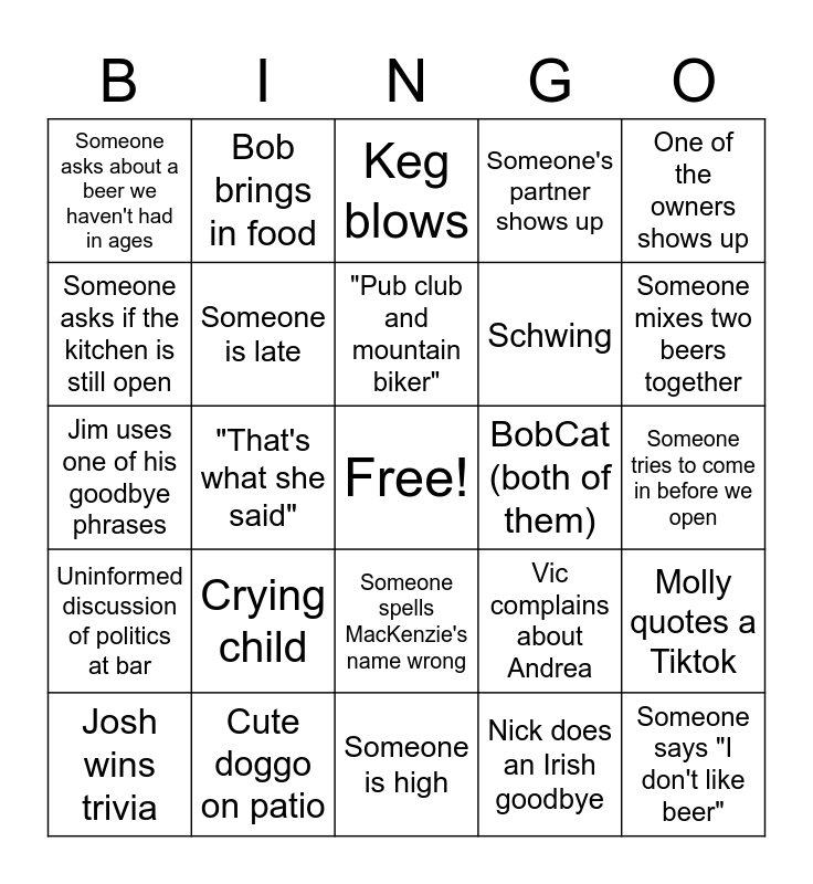 Wednesday Bingo Card