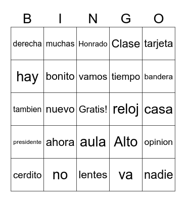 Bingo de Vocabulario Bingo Card