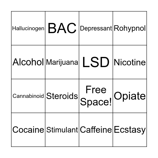 Drug Information Bingo Card
