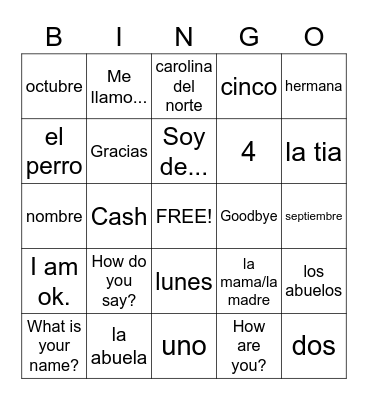 Saludos y basic conversation Bingo Card