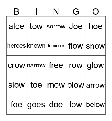 OE and OW BINGO Card
