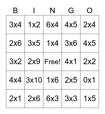 Chapin Elementary Multiplication BINGO Card