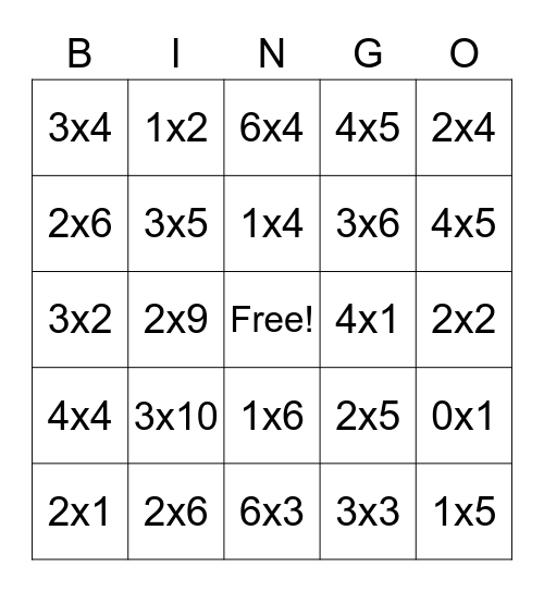 Chapin Elementary Multiplication BINGO Card