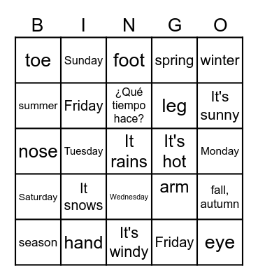 Repaso Para Empezar Esp. I Bingo Card