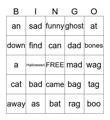 SPELLING BINGO Card