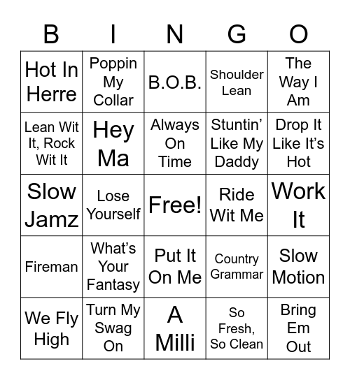 2000s HipHop Bingo Card
