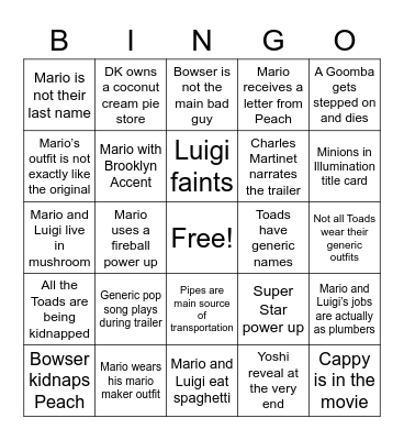 Untitled Mario Movie Trailer Bingo Card