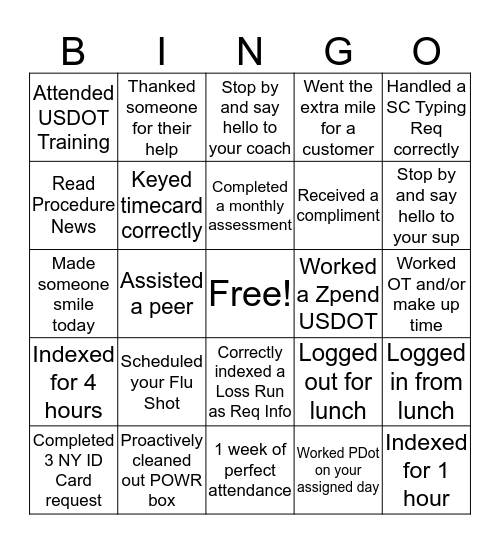 Fall Bingo Card