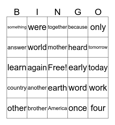 First Grade Sight Words - 3 Bingo Card