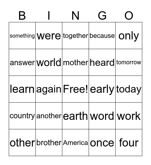 First Grade Sight Words - 3 Bingo Card