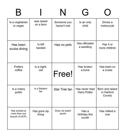 HCPL Human Bingo Card