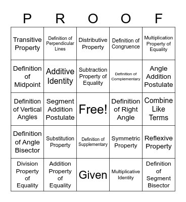 Prove it! Bingo Card