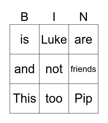 Emma  and Luke Bingo Card