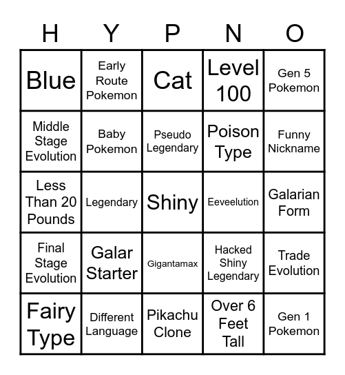 Pokemon Trade Bingo Card Bingo Card