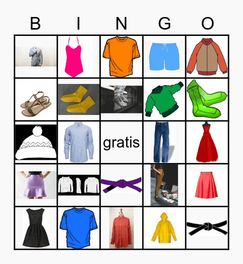 Spanish Clothing Words Bingo Card