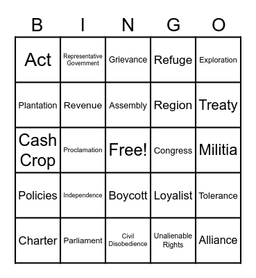 Vocabulary Bingo Card