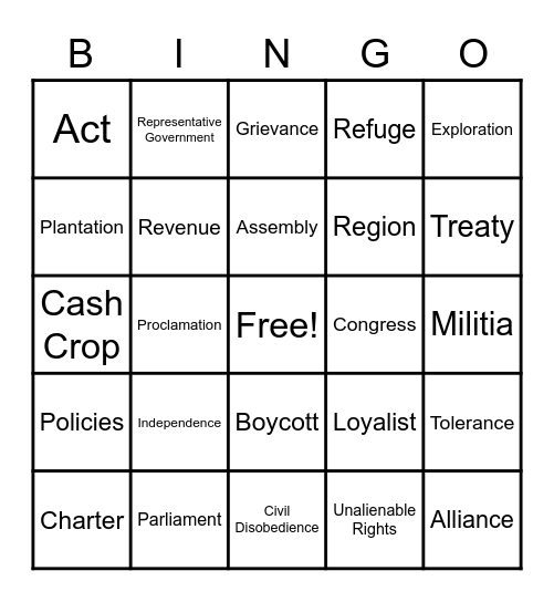 Vocabulary Bingo Card