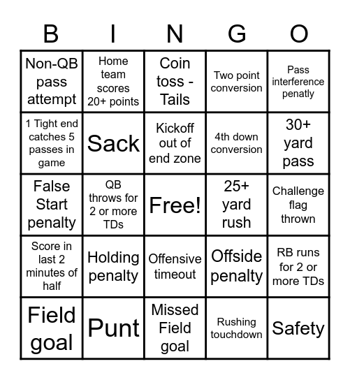 Football Bingo 2022 Bingo Card