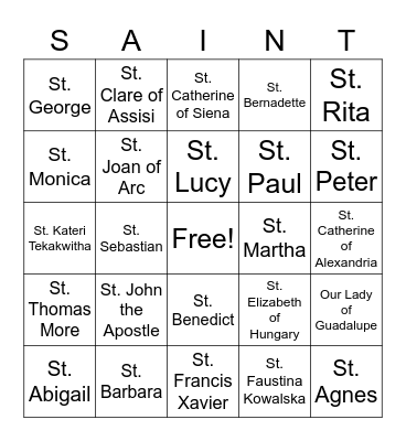 Saint Bingo! Bingo Card
