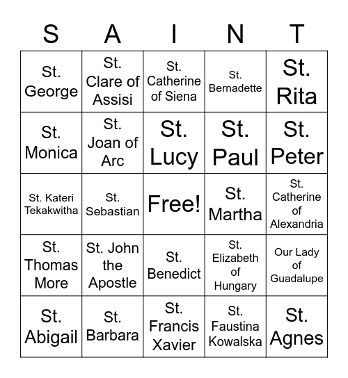 Saint Bingo! Bingo Card