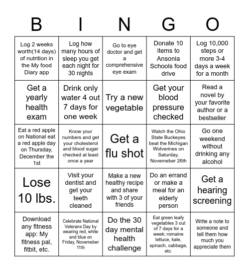 Wellness BINGO! Bingo Card