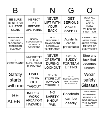 SAFETY BINGO Card