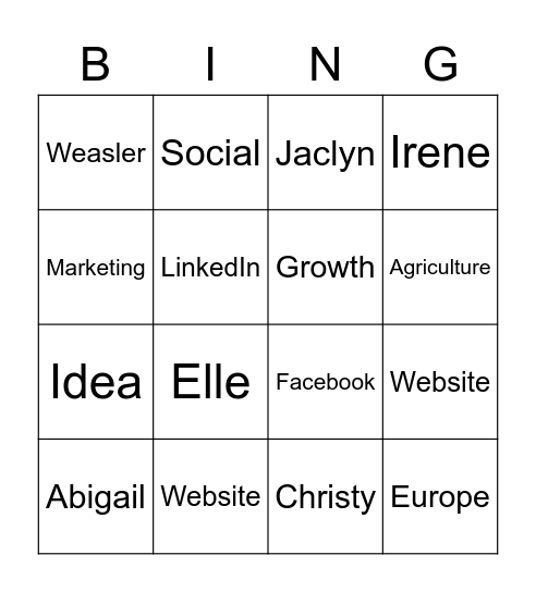 MarComm Keywords Bingo Card