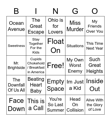 EMO MUSICAL BINGO Card