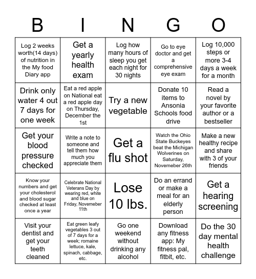 Wellness BINGO! Bingo Card