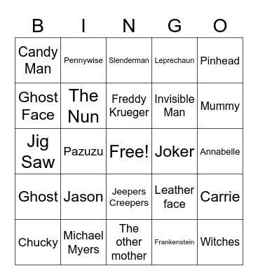 SCARY PEOPLE Bingo Card