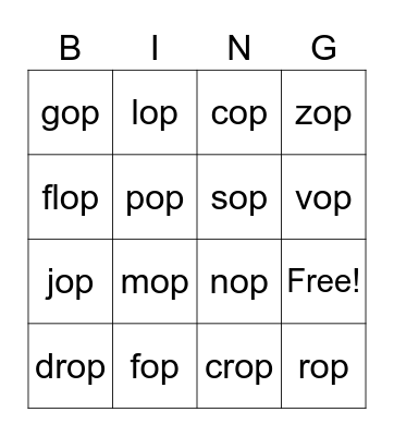op family bingo Card