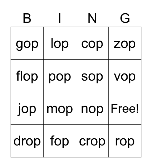 op family bingo Card