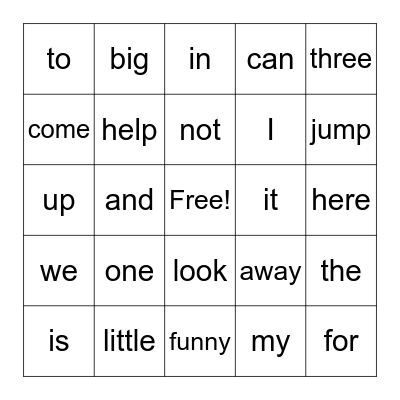 Sight Words Bingo Card