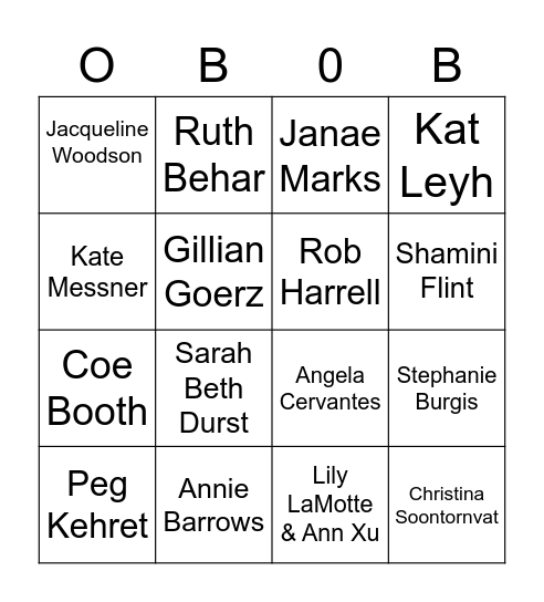 22/23 OBOB Author Bingo Card