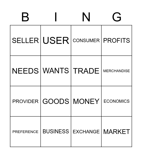 BUSINESS AND ECONOMICS Bingo Card