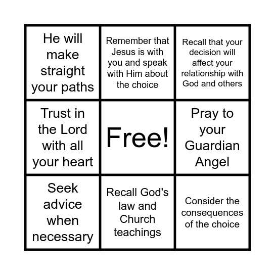Moral choices Bingo Card