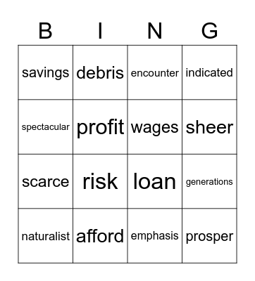 Vocabulary Bingo Card