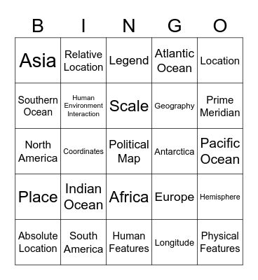 Geography Test Review Bingo Card