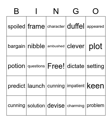 Vocabulary Bingo Card