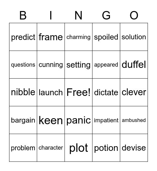 Vocabulary Bingo Card