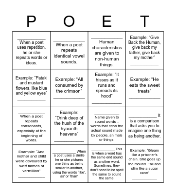Poetic Techniques Bingo Card