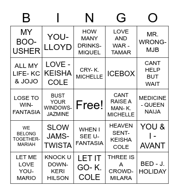 R & B Bingo Card