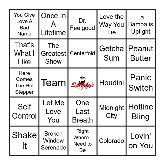 Spanky's Music Bingo Sherwood  10/5/22 Bingo Card