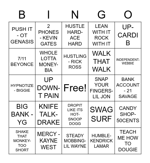 HIP HOP Bingo Card