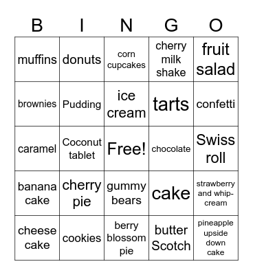 Desserts Bingo Card