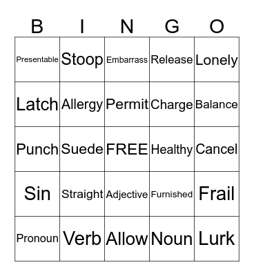 Vocabulary Bingo Card